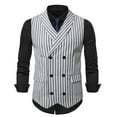 thumbnail image 4 of BiZtdJrK Men Striped Suit Vest Lapel Double Breasted Business Casual Dress Waistcoat Slim Fit Stylish Vests with Pockets Gray M, 4 of 5