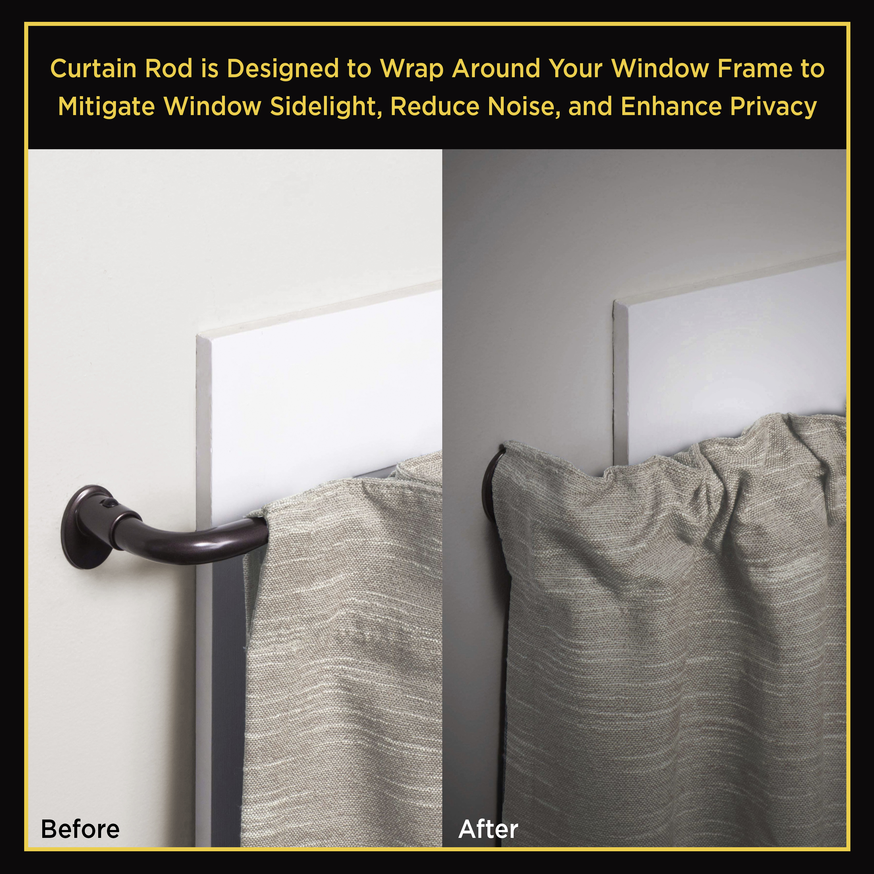 Lunar Complete Blackout Room Darkening Steel Wrap Rod, 28-48" Adjustable Length, 5/8" Dia., Brown