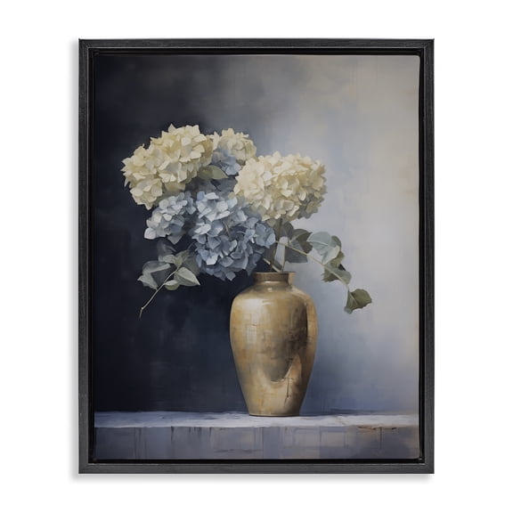 Stupell Industries Subtle Hydrangeas in Vase Floral Painting Black Floater Framed Canvas Art Print Wall Art, 17 x 21