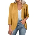 thumbnail image 2 of Dazajoo Women 3/4 Sleeve Blazer Open Front Cardigan Jacket Work Office Blazer Solid Color Basic Suit Jackets with Pockets,Yellow,S, 2 of 8