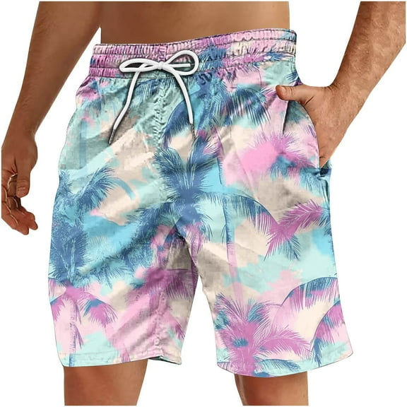 Mens Swim Trunks Plus Size Vacation Beach Printed Pants Casual Sports Drawstring Shorts Summer Shorts Clearance with Pockets (S-5XL)