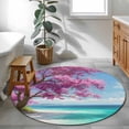 thumbnail image 4 of Summer Nautical Round Living Room Rugs 3.3 ft, Coastal Scene Romantic Cherry Tree Pink Flowers Washable Area Rug with Non-Slip Sturdy Edge Binding Round Front Door Mat Floor Carpet for Entryway, 4 of 9