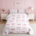 thumbnail image 2 of Erosebridal Bold Satin Bow Ribbon King Size Comforter Sets for Girls, Romantic Floral Print Comforters King Size, Pink Reversible 3-Piece 1 Comforter and 2 Pillowcases, 2 of 6