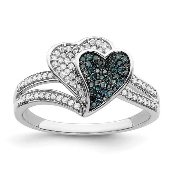 Diamond2Deal Sterling Silver Rhodium-plated Blue and White Diamond Hearts Ring