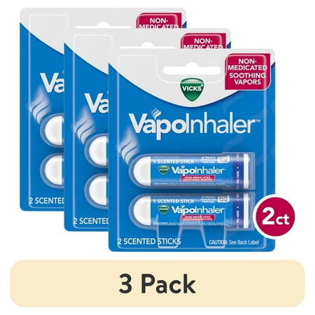 (3 pack) Vicks Vapo Inhaler, Soothing Non-Medicated Vapor Inhaler with Menthol Scent, 2 Count