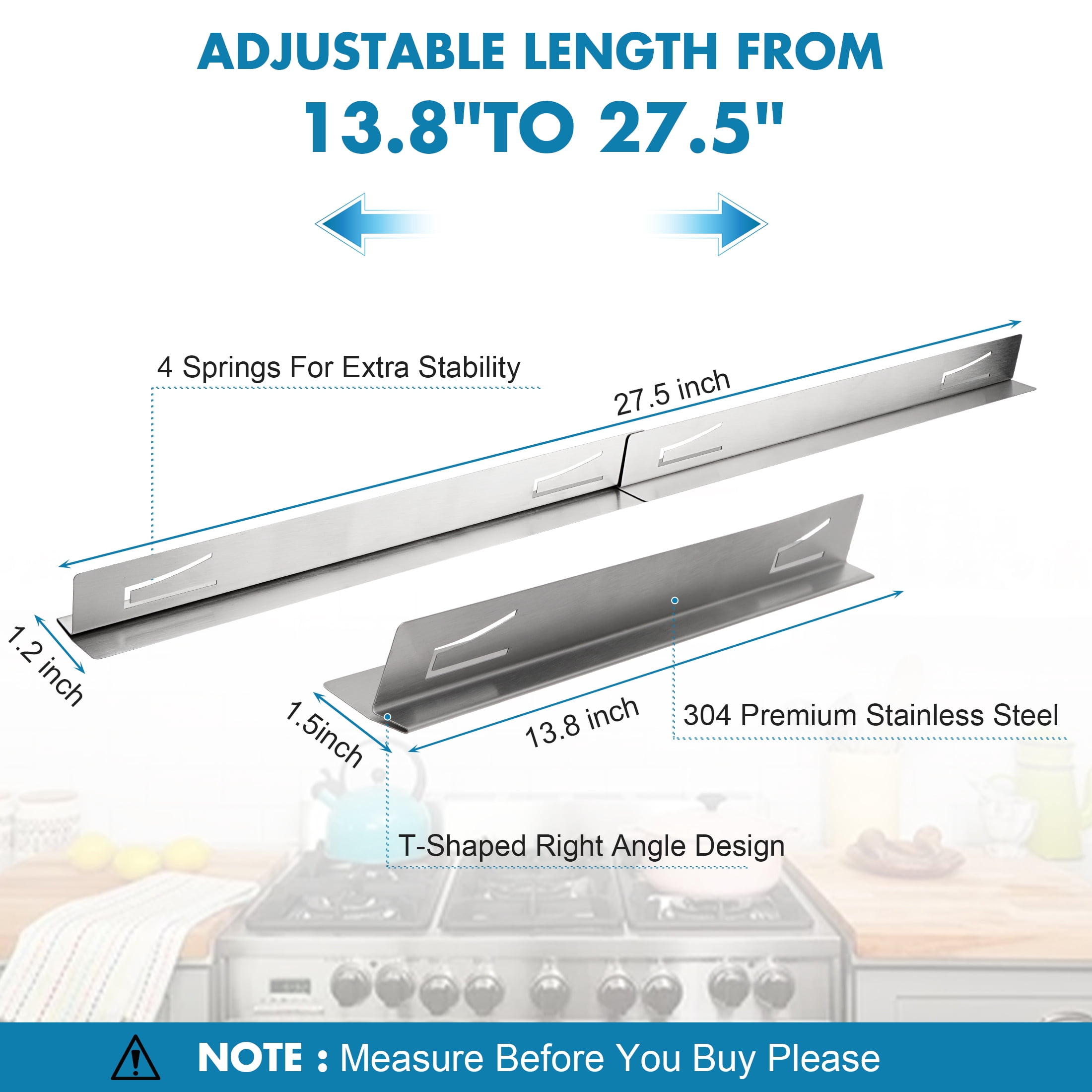 Stainless Steel Stove Gap Covers, T Shaped Stove Gap Filler for Kitchen Stove and Countertop Length 13.8" to 27.6" -2 Pack
