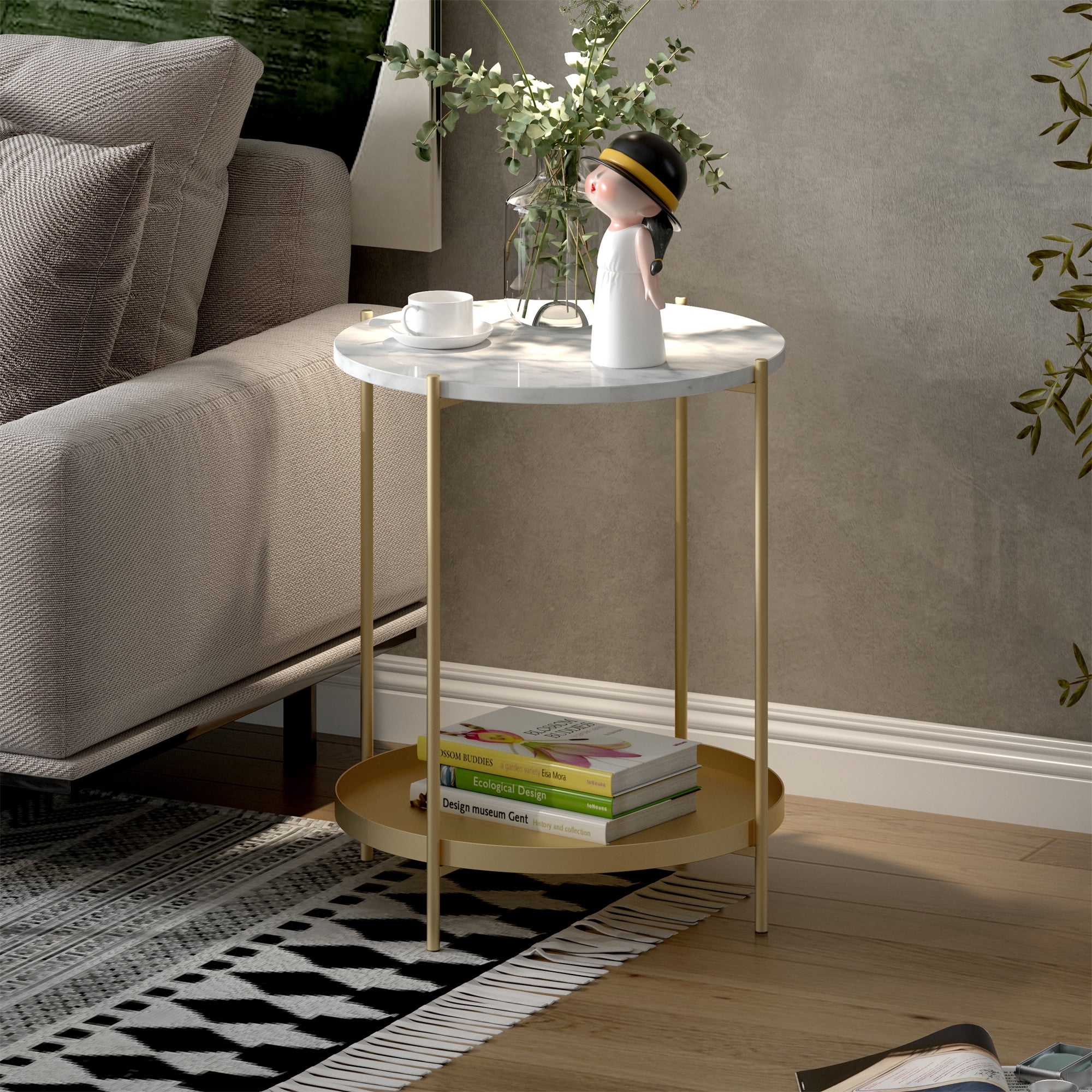Private Jungle 17.5" Modern Round Side Table with Metal Frame, 2 Tier White End Table Nightstand for Living Room Bedroom Private Jungle 17.5" Modern Round Side Table with Metal Frame, 2 Tier White End Table Nightstand for Living Room Bedroom