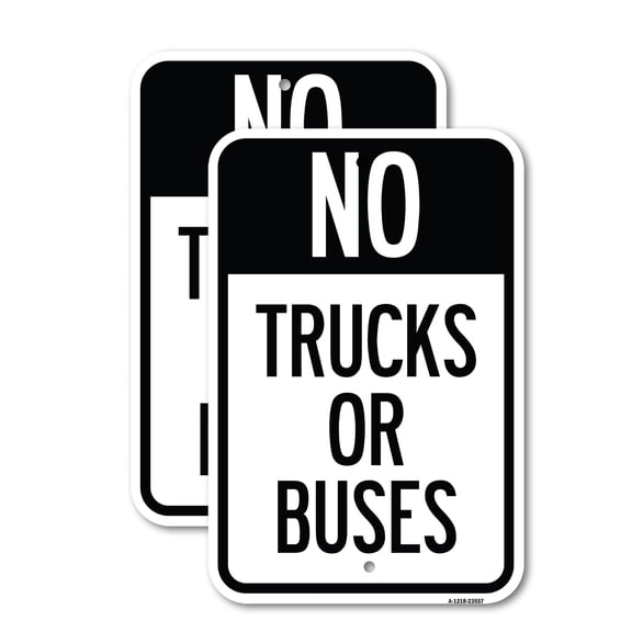 (2 Pack) No Trucks or Buses | 12" X 18" Heavy-Gauge Aluminum Sign | Rust Free Aluminum, Weather Resistant, Waterproof, Fade Resistant, 2 Pre-drilled Holes