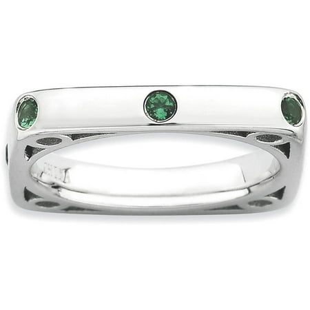 Stackable Expressions Created Emerald Sterling Silver Polished Square Ring