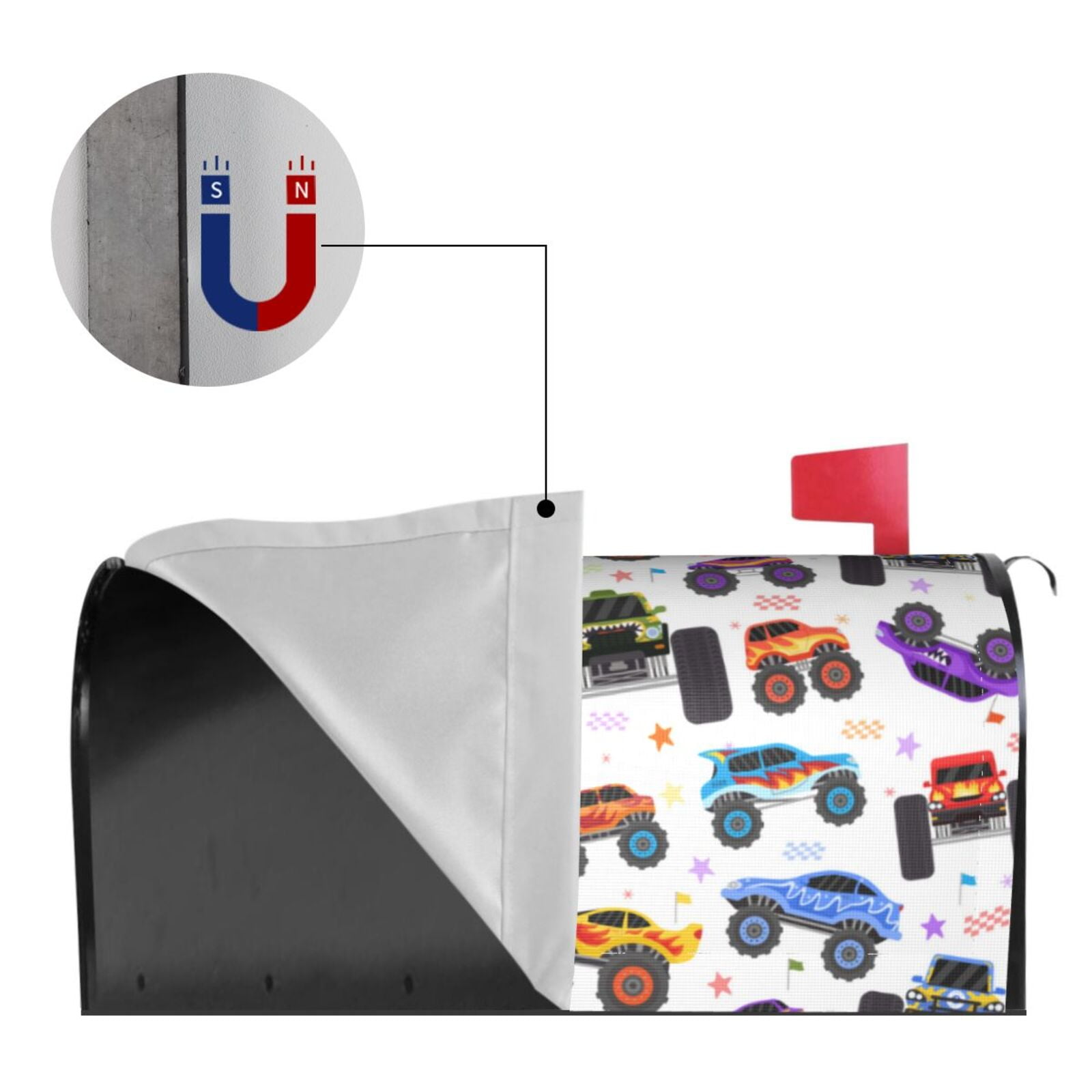 Logiee Cartoon Monster Trucks1 Print Post Letter Box Wrap Decor, Mailbox Cover Suitable for Standard Mailbox and Large Size Mailbox,Outdoor Yard Decoration-25.5x21 in