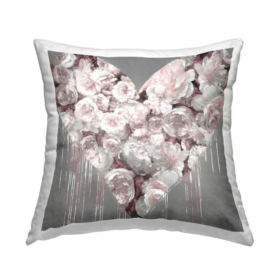Stupell Industries Romantic Pink Roses Urban Drip Heart Shape Design by Lindsay Rodgers Throw Pillow