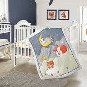 Lanco Good night Bear and Fox Animal Print 3 Piece Baby Nursery Crib Bedding Set Grey/Beige, Bed Size 33 x 42 Fill Polyester, Soft & Comfortable