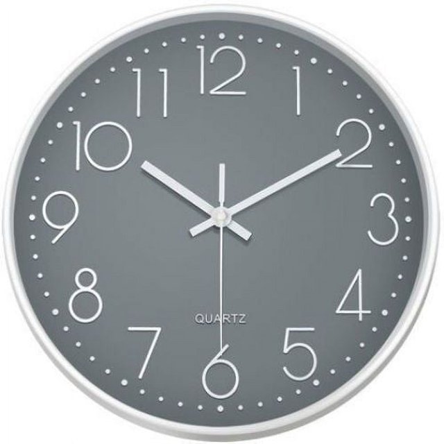 Reloj de diseño moderno para sala de estar, reloj de pared de cuarzo silencioso de 12 pulgadas que no hace tictac con números grandes para una lectura fácil (GRIS), funciona con pilas para dormitorio