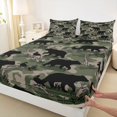 thumbnail image 4 of Castle Fairy Teens Green Camo Wildlife King Sheets 4pcs,Black Bear Duck Bedding,Olive Dark Green Black,1 Fitted Sheet, 1 Flat Sheet and 2 Pillowcases, 4 of 6