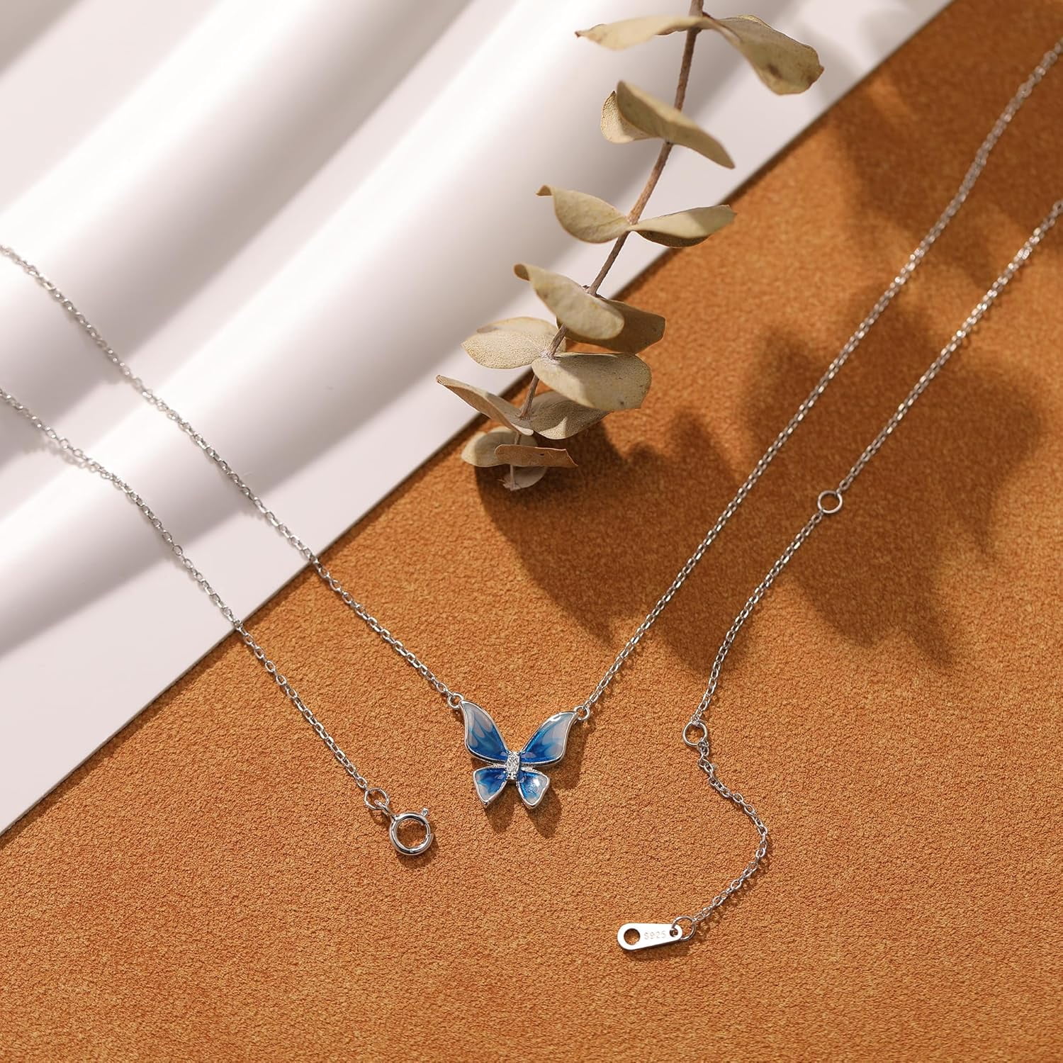 Cute Butterfly Necklaces for Women 14K Gold Plated Blue Enamel Butterfly Insect Choker Pendant Necklace 925 Sterling Silver CZ Charm Chain Necklace Jewelry Birthday Gifts to Daughter