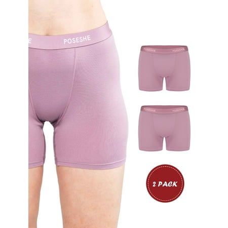 

POSESHE Women s Boxer Underwear Plus Size Boyshorts Panties 6/8 Inseam 2-Pack