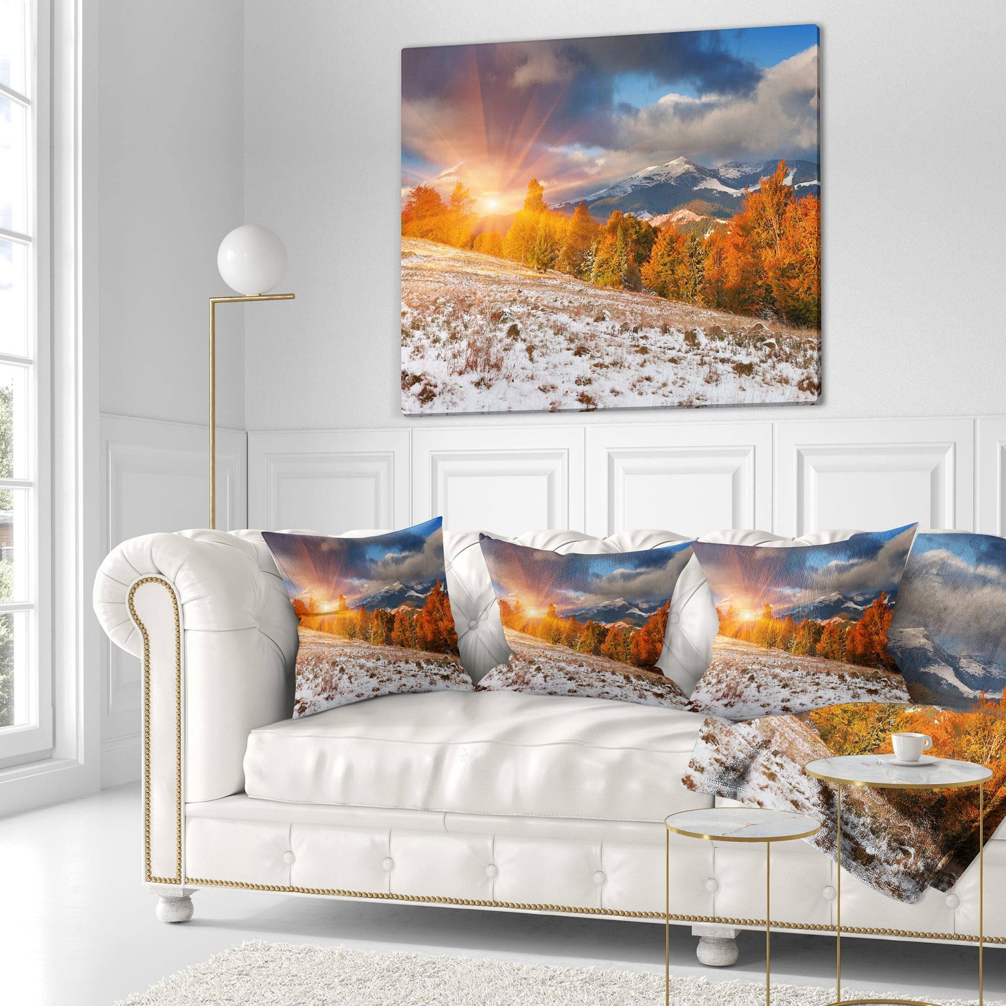 Designart First Snow in Carpathian Mountains - Landscape Photography Throw Pillow - 16x16