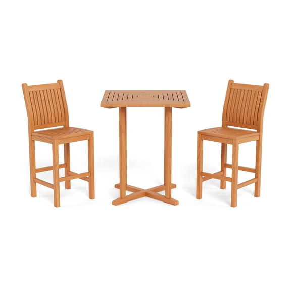 Tortuga Outdoor TK-3PC-BAR Teak Bar Set 2 chairs 1 table, Brown - 3 Piece