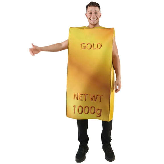 HOWPAY Adult Halloween Costumes Gold Bar Cosplay Outfit Funny Shiny Golden Role Play Suit For Masquerade Carnival Theme Party Performance Halloween Costume One Size