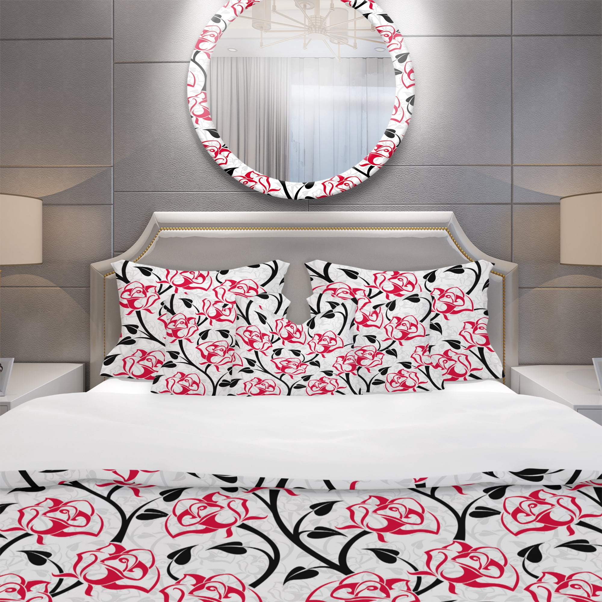 Designart 'Pattern with Roses' Modern & Contemporary Duvet Cover Set