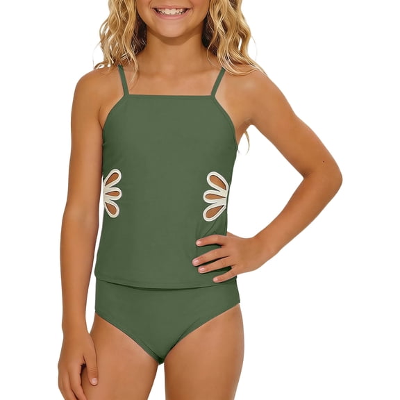 RMGVDSD Girls Tankini Swimsuits Two Piece Bathing Suit Adjustable Straps Cut Out Top With Bikini Bottoms For Teen Girls Swimwear Beachwear 8-9 Years