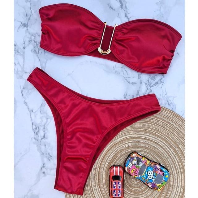Traje de baño europeo y americano sexy en forma de U, traje de baño de hierro en V, bikini para mujer