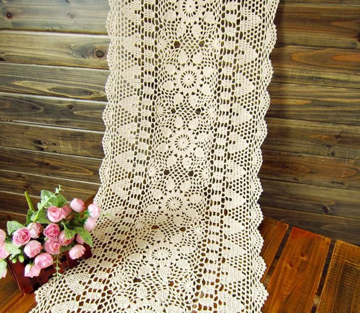 White Vintage Cotton Table Cloth Topper Hand Crochet Lace Doily Floral 15x23inch 