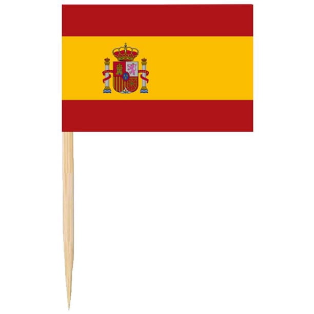 Mini Banderas para Banquetes EsToothpickFlag 30Pzas España 3.5x2.5cmPapel Asta Madera Rojo/Azul.
