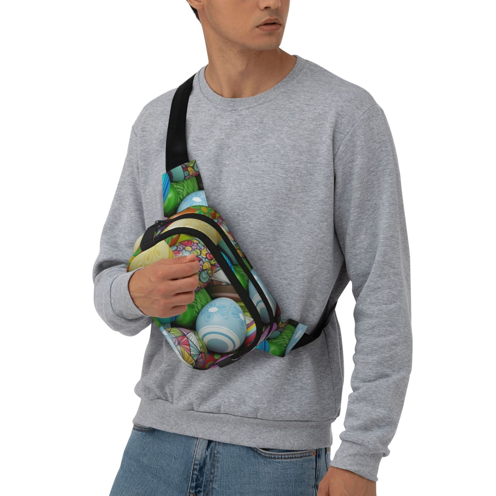 Picia Easter Egg1 Print Square Double-Layer Waist Bag Mini Adjustable Waist Belt Bag Exercise Running Travel Hiking