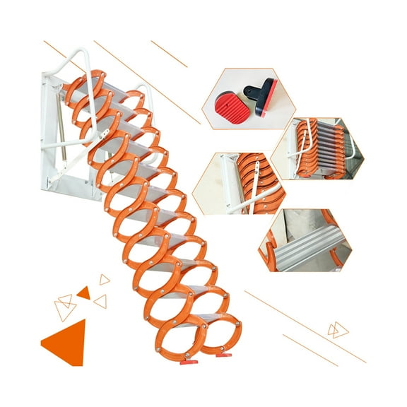 Telescopic Folding Ladder Orange Attic Compound Large Wall Hanging Aluminum Magnesium Alloy 3M