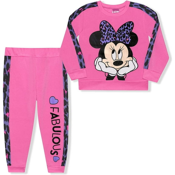 Minnie Mouse Girls 2 Piece Crewneck Character Long Sleeve and Jogger Set, 4-6X