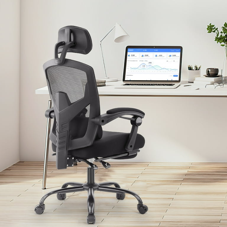 Ergonomic High-Back Mesh Office Chair with Footrest, Headrest, Lumbar  Support, and Armrests, Reclining Computer Desk Chair on Wheels for Home  Office Tasks, Blue 