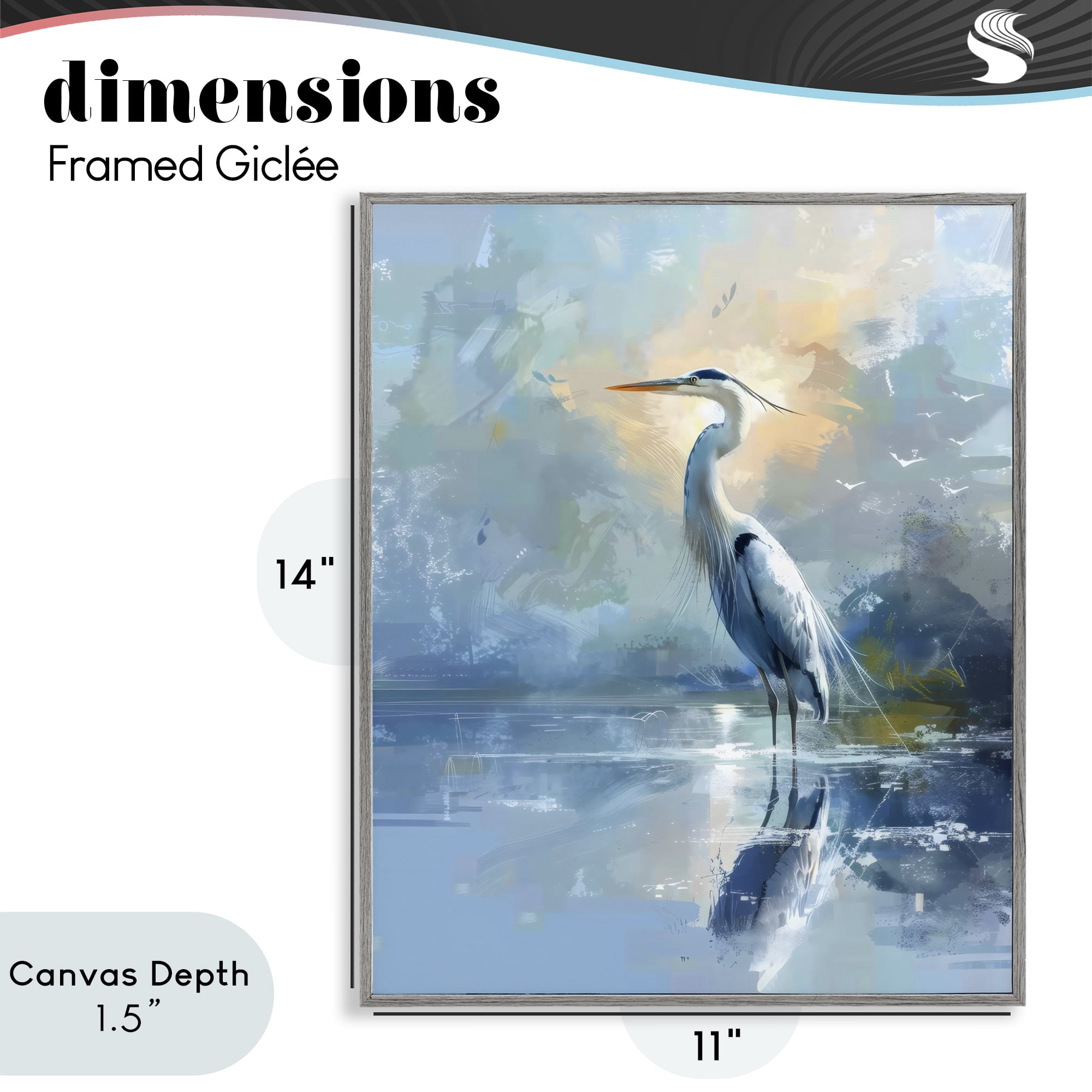 Stupell Industries Tranquil Heron with Dawn Glow Gray Framed Giclee Art, design by Creative Studio