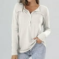 thumbnail image 2 of DeHolifer Women Tops Solid Color V-Neck Button Long Sleeve Loose Casual Knit Pullover Tops White L, 2 of 5