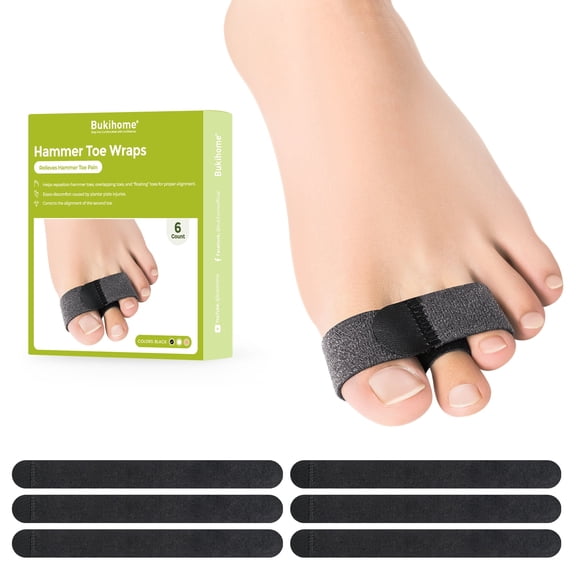 Bukihome Hammer Toe Straightener - Reusable Fabric Toe Wraps Protect and Straighten Hammertoes - Toe Corrector for Men and Women - Realign Bent, Curled, Crooked, Claw, Hammer Toes (Dark Gray, 6 Pack)