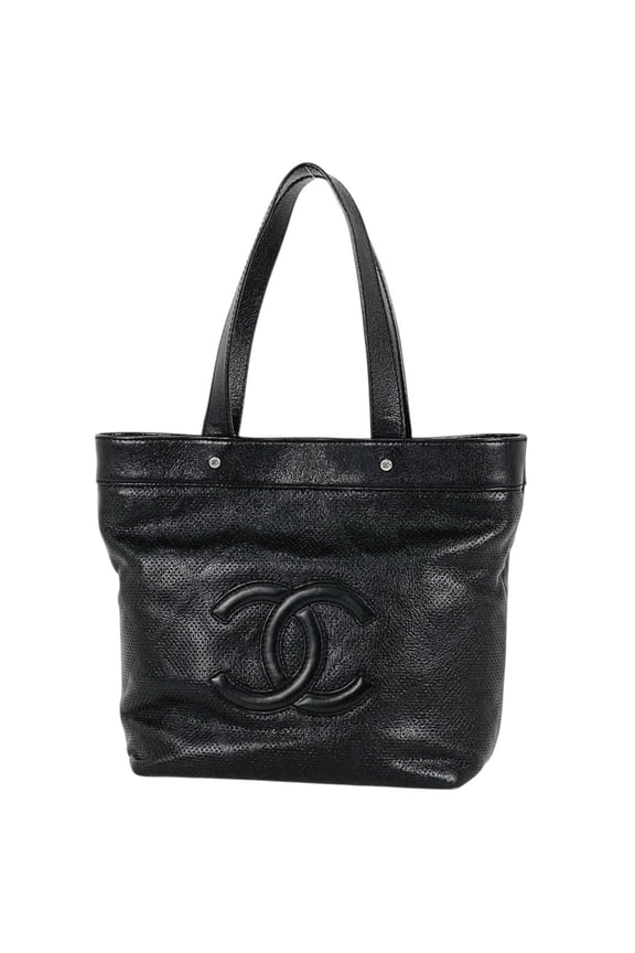 Pre-Owned Chanel Coco Mark Tote Bag, Perforated Leather, Black, Women's