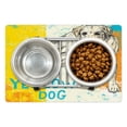 thumbnail image 1 of Yellow Pet Mat for Food and Water, Sitting Dog Sketch Style Illustration on Striped Background Weathered Effect, Non-Slip Rubber Mat for Dogs and Cats, 18" X 12", by Ambesonne, 1 of 1