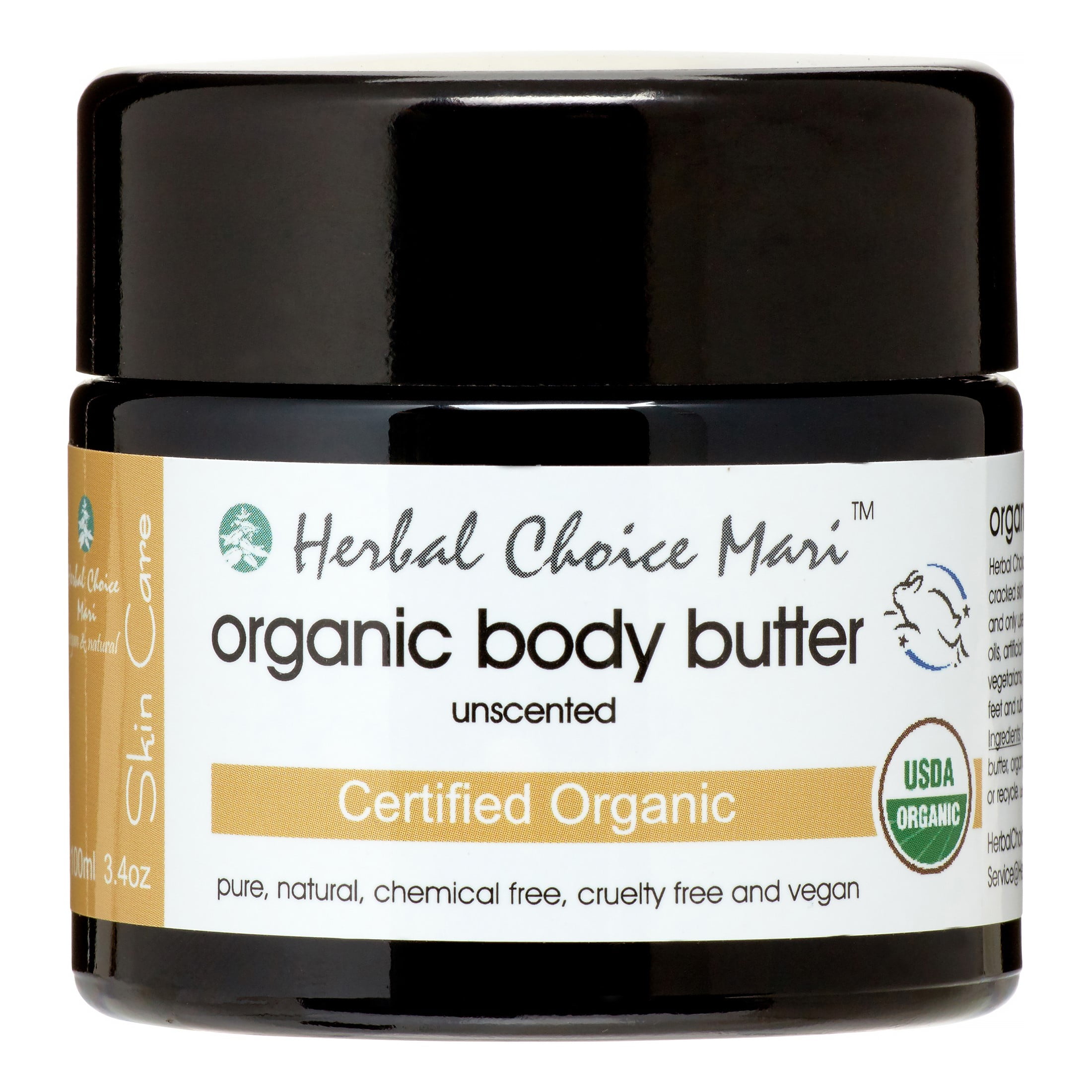 Herbal Choice Mari Organic Body Butter Unscented 100ml/ 3.4oz Glass Jar ...