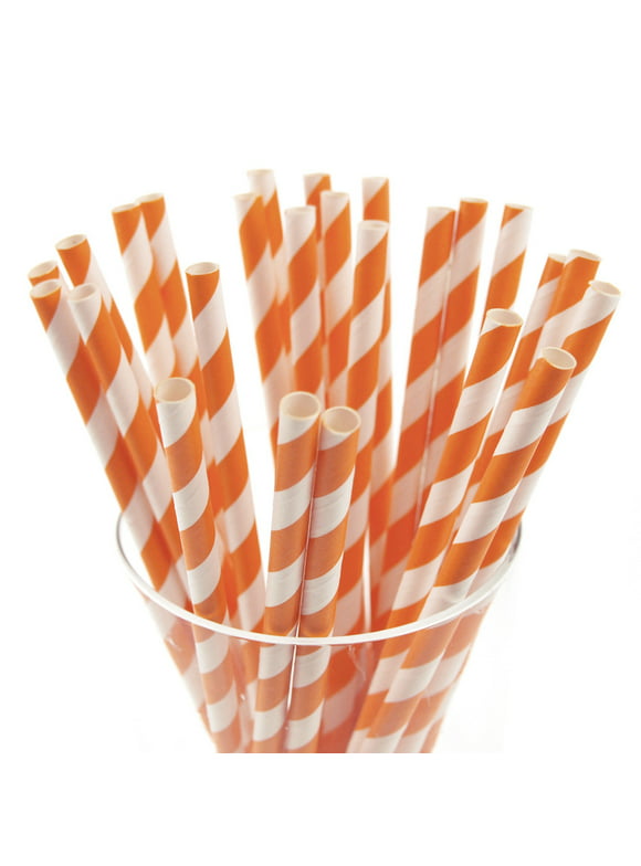 Candy Striped Paper Straws, 7-3/4-inch, 25-Piece, Orange/White