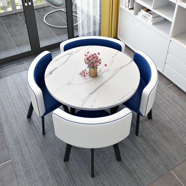 Simple Dining Table Set Casual Reception Office Coffee Table 4 Chairs Dining Room Table And Chair Mesa Living Room Furniture HY My Lux Decor Round