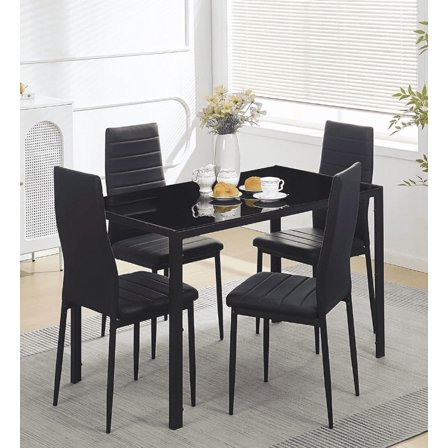 BORGEBY 5-Piece Dining Set, Kitchen Table with 4 Upholstered Chairs and Faux Leather Cushions, Space-Saving and Modern Design for Dining Room