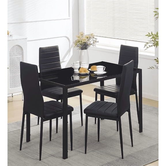 BORGEBY 5-Piece Dining Set, Kitchen Table with 4 Upholstered Chairs and Faux Leather Cushions, Space-Saving and Modern Design for Dining Room