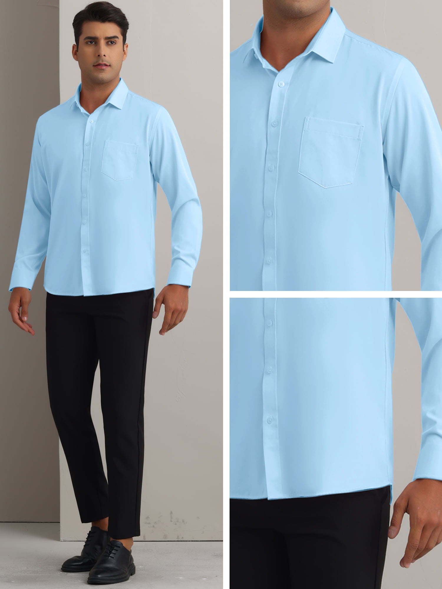 Unique Bargains Men's Long Sleeve Regular Fit Business Button Down Formal Shirt S Blue