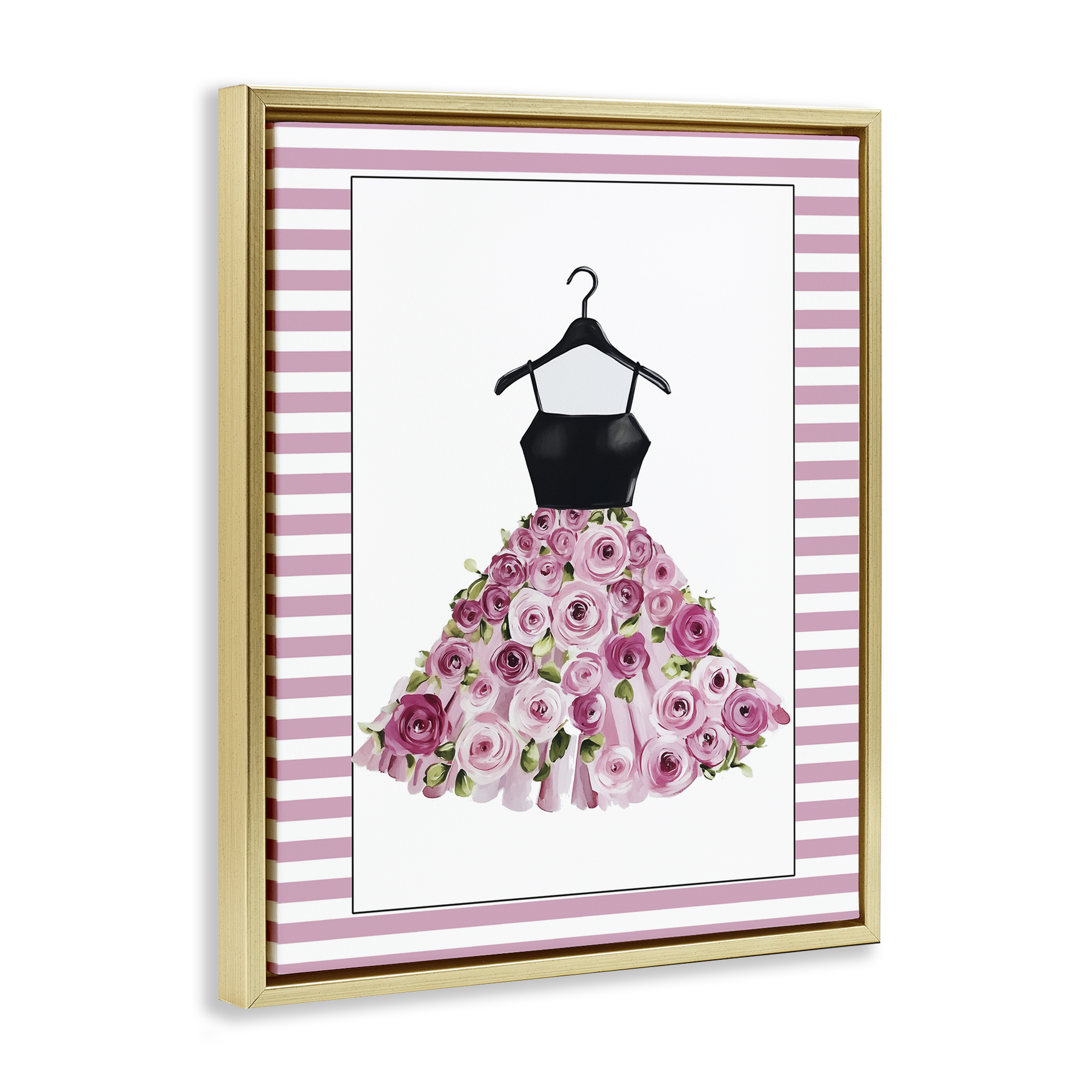 Flower Bedecked Dress Gold Framed Floater Canvas Wall Art, design by Christine Simpson Art