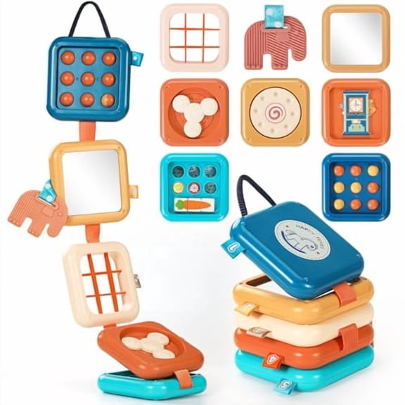Busy Board for 1 Year Old,Travel Toys for Toddlers 1-3,Montessori Busy Board - Car Airplane Essentials,Sensory Activity Cube Birthday Gifts for Baby Infant Boy Girl