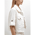 thumbnail image 4 of Mrat Womens Jean Jacket Cropped Denim Jackets Stretchy 3/4 Puff Sleeve with Pockets Summer Blazers for Women Lightweight S-34 White S, 4 of 9