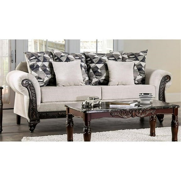 Furniture of America Kelte Traditional Chenille Upholstered Sofa in Gray