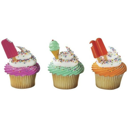 Cool Treat Assortment Popsicle Ice Cream Bar Ice Cream Cone Summer -24pk Cupcake / Desert / Food Decoration Topper Picks with Favor Stickers & Sparkle Flakes
