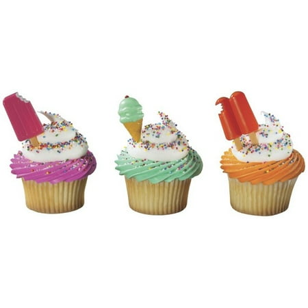 Cool Assortment - Cool Treat Assortment Popsicle Ice Cream Bar Ice Cream Cone Summer -24pk Cupcake / Desert / Food Decoration Topper Picks with Favor Stickers & Sparkle Flakes