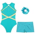 thumbnail image 3 of Hansber Kids Girls Ballet Dance Unitard Gymnastics Leotard Biketard with Shorts Headband Set Practice Activewear Blue Green 10, 3 of 5